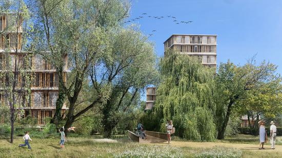 Image d'artiste du futur projet urbain de la Jallère comportant plus de 50% de logements sociaux.