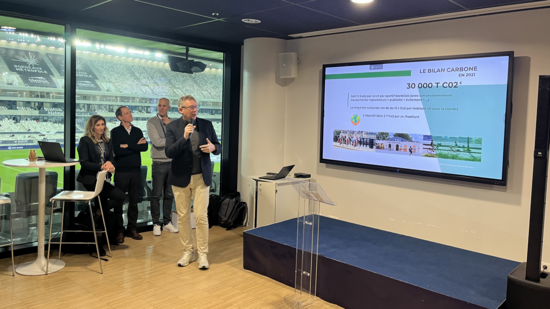 Vincent Debusschere, directeur des sports à la Ville de Bordeaux, a présenté le bilan carbone des associations sportives locales au stade Matmut Atlantique 