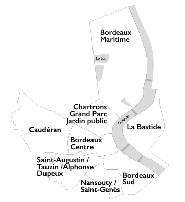Carte interactive des 8 quartiers de Bordeaux